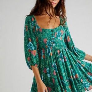Free People Summer Picnic Green Mini Dress